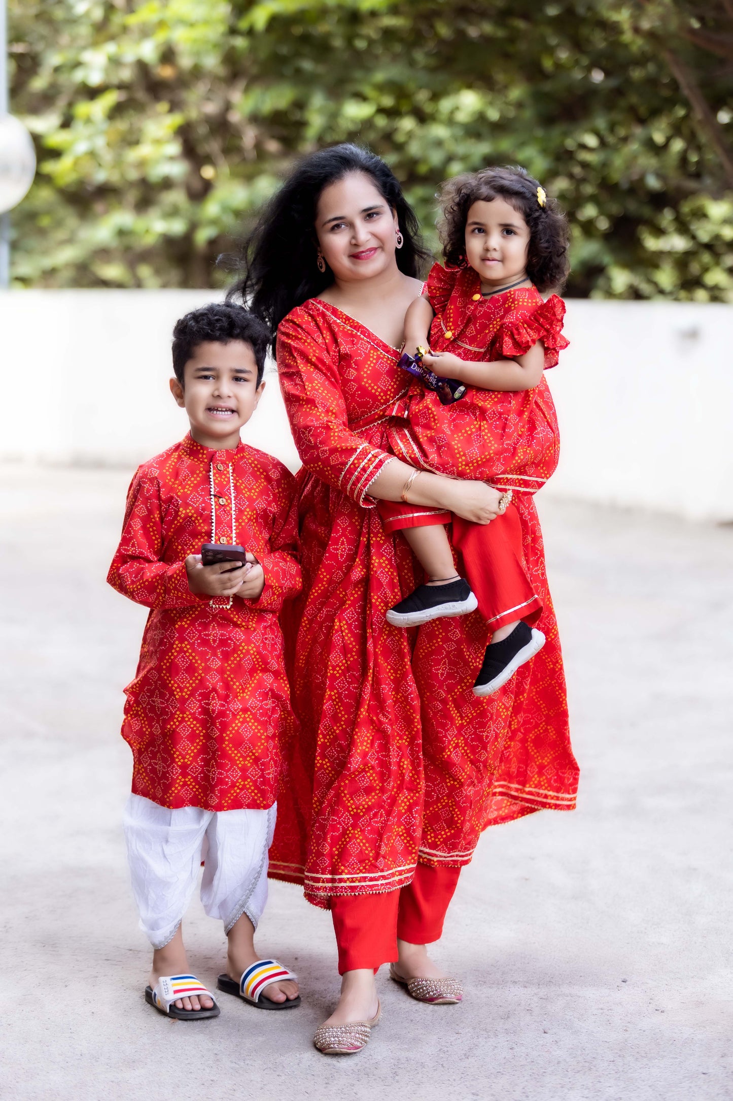 BOYS RED BANDHANI GOTAPATTI DHOTI KURTA SET
