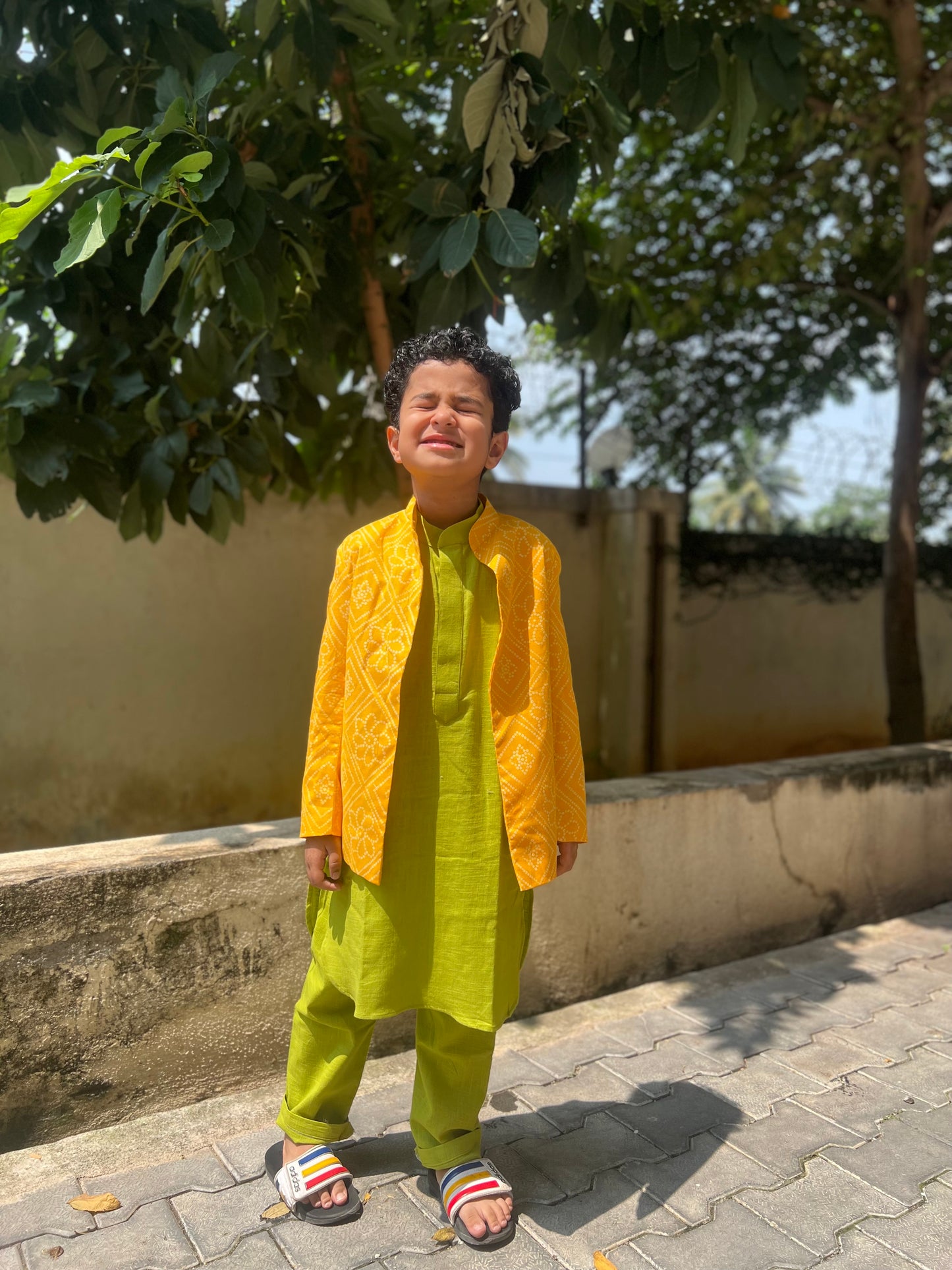 BAHAAR - Vibrant Yellow Bandhani Achkan Set