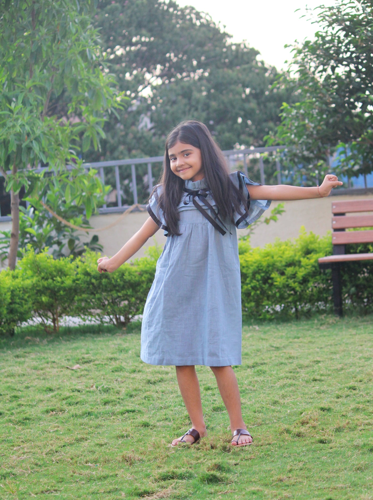 Girls Blueberry Noir Cotton Dress