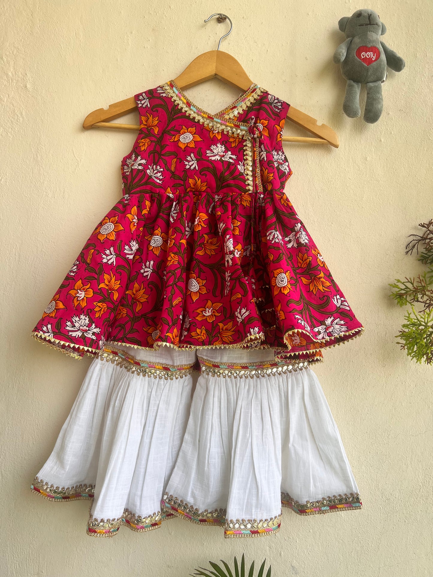 BAHAAR - Cherry Block Print Sharara Set