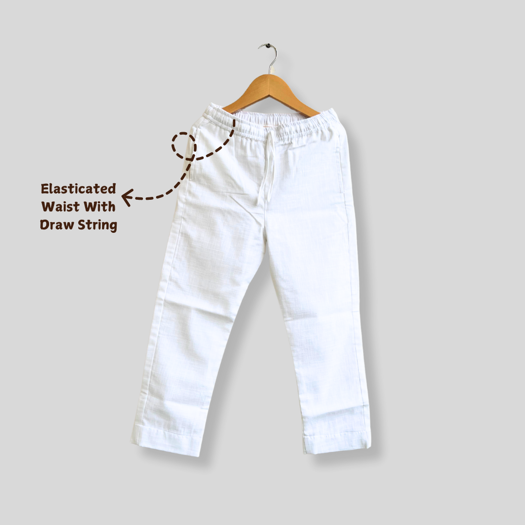 Yellow Leheriya Printed Cotton Kurta With White Pants - Set of 2