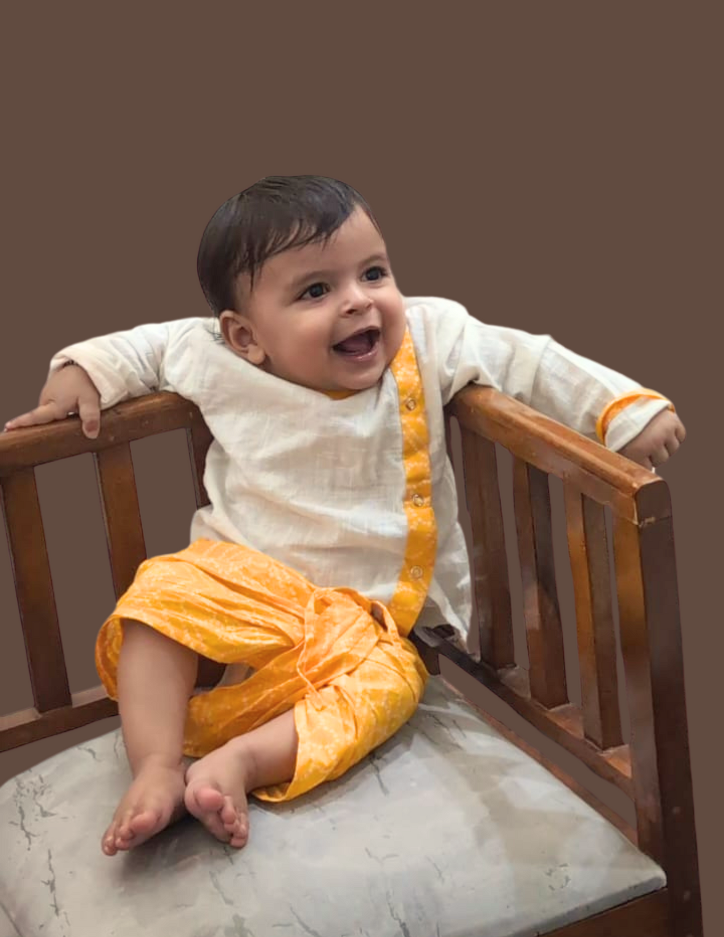 Baby Boy Yellow Bandhani Dhoti Kurta Set