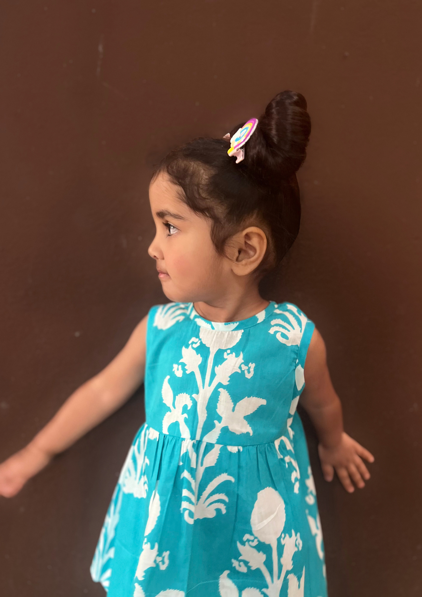 Girls Turquoise Printed Coord Set