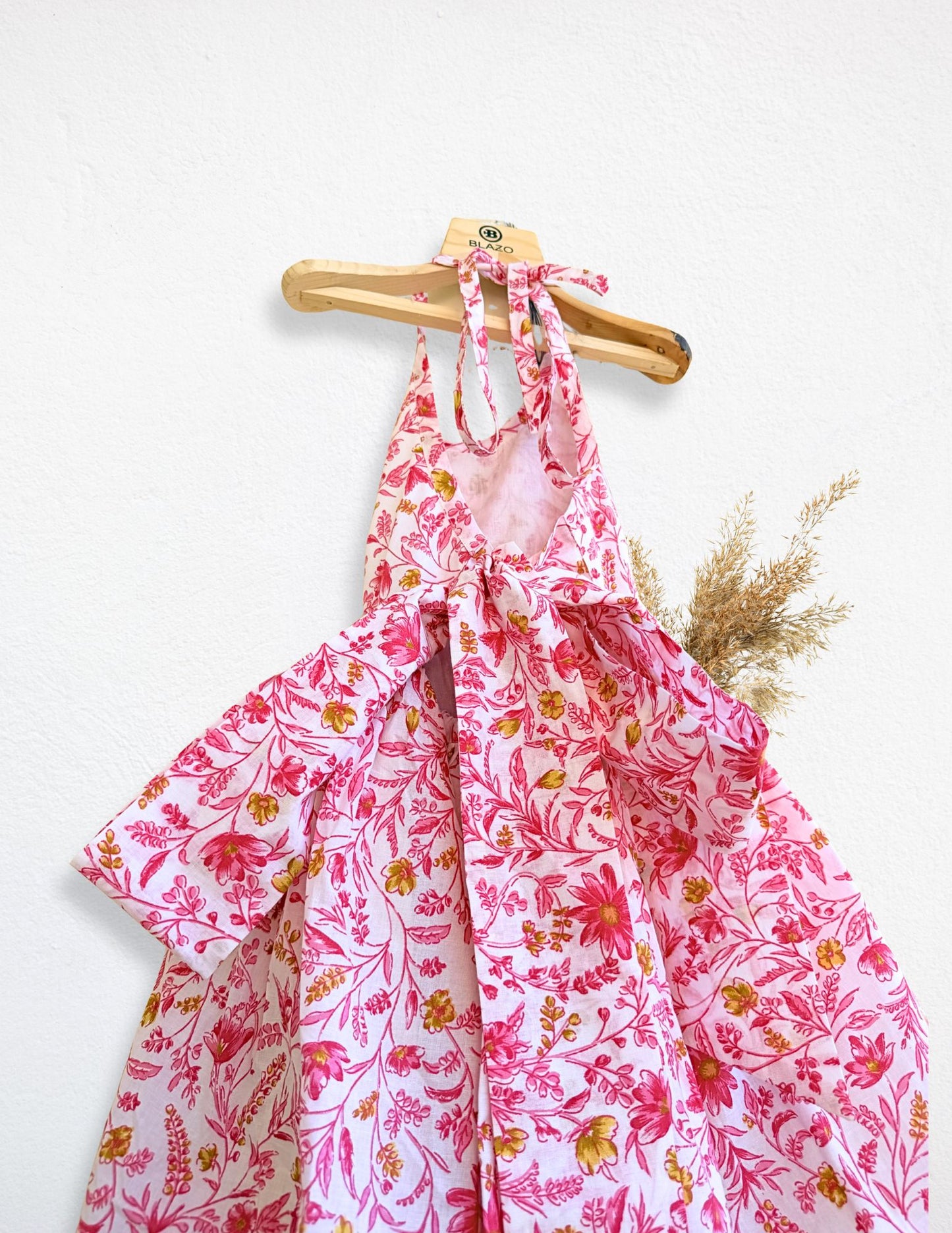 Girls pink floral backless midi dress