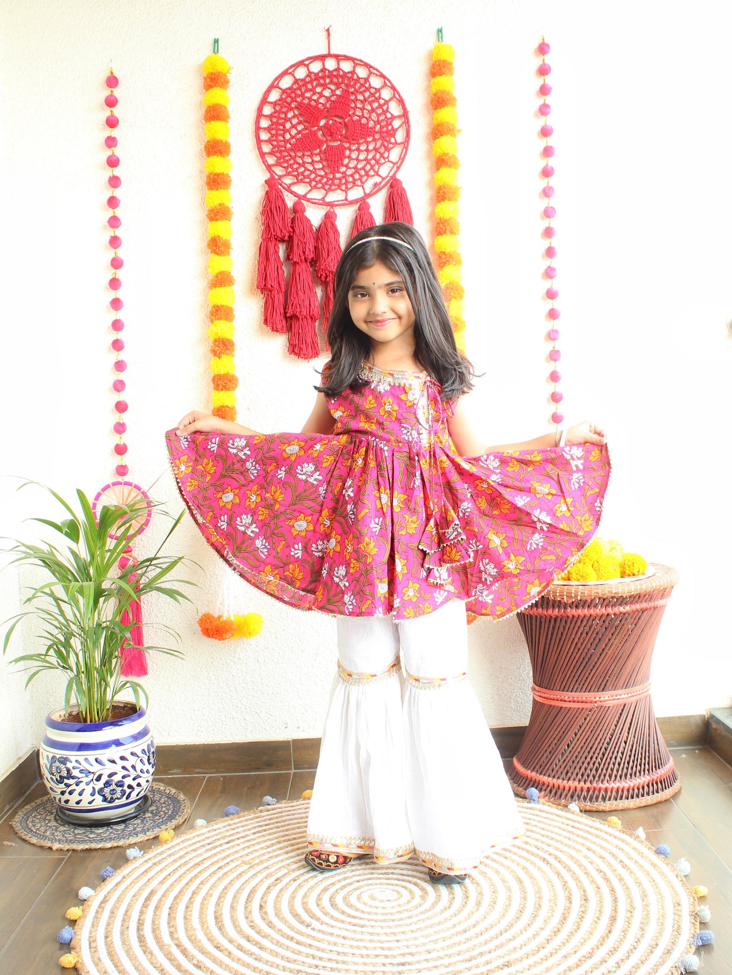 BAHAAR - Cherry Block Print Sharara Set