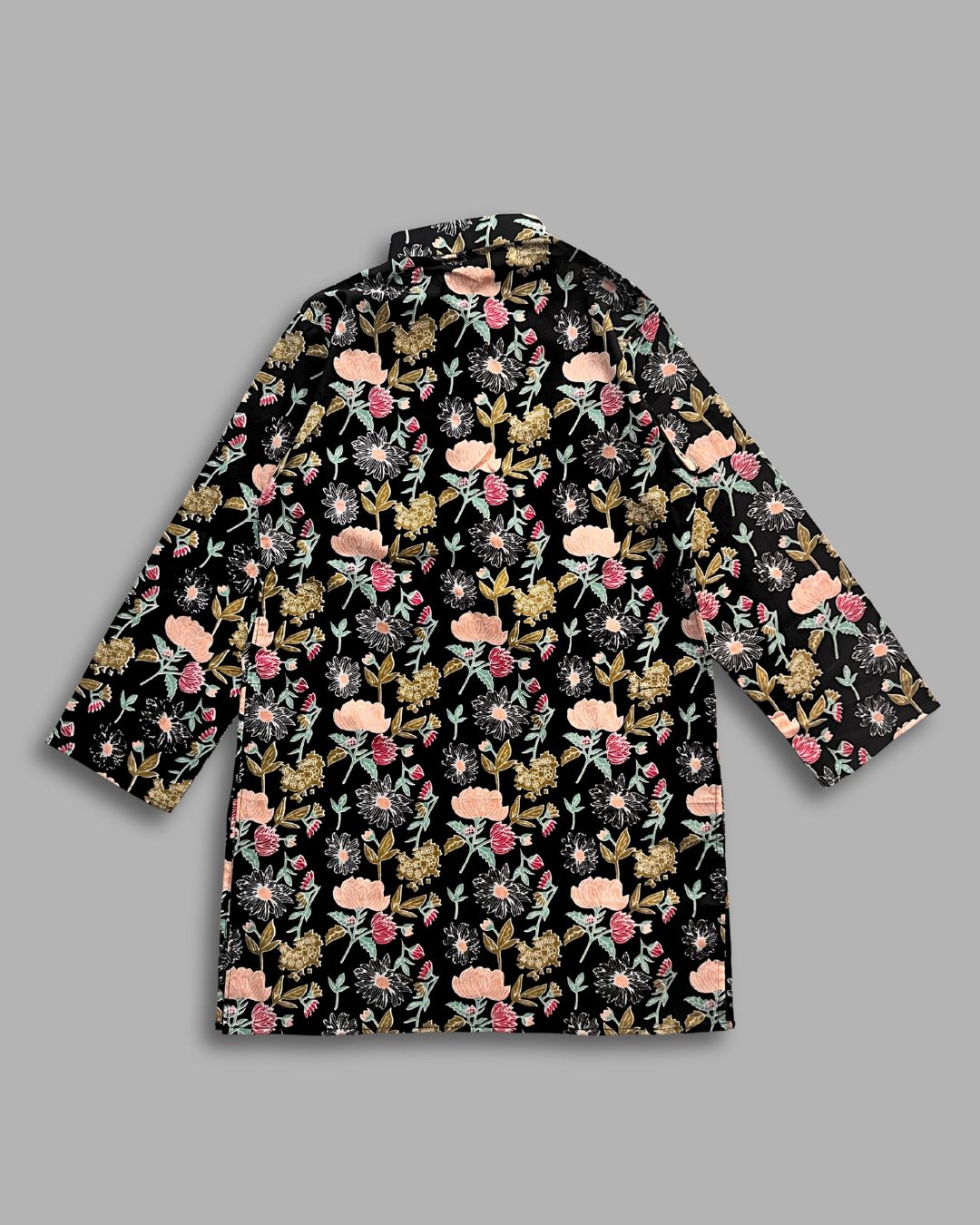 Boys Floral Kurta Pajama Set - Black