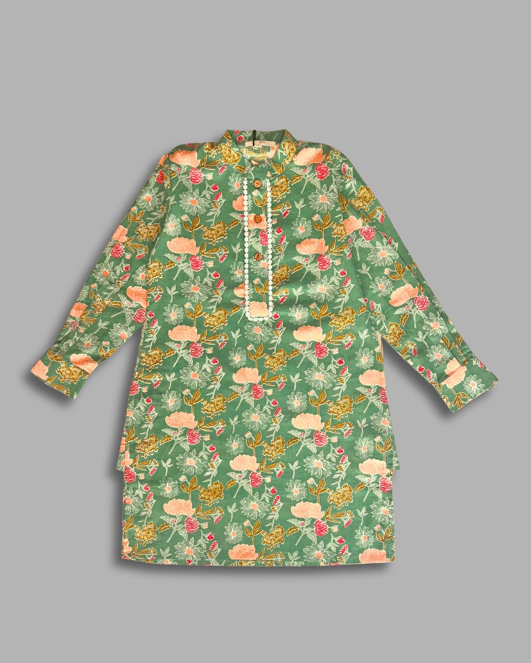 Boys Floral Kurta Pajama Set - Green