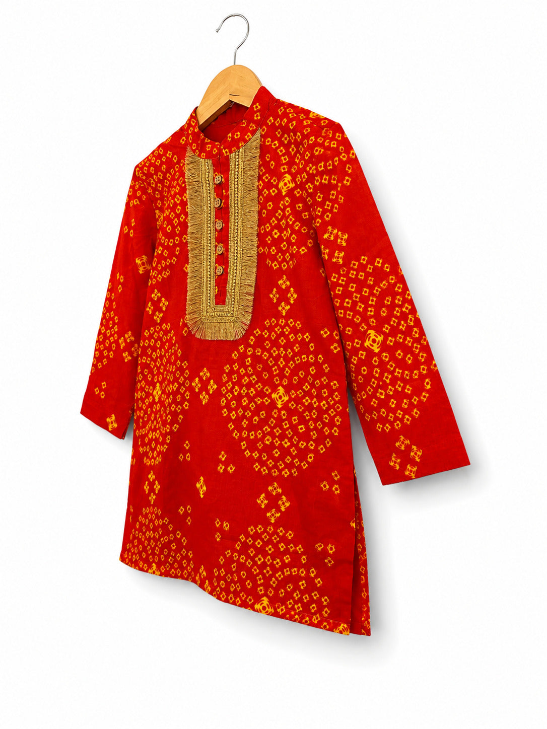 Boys Orange Bandhani Kurta Set
