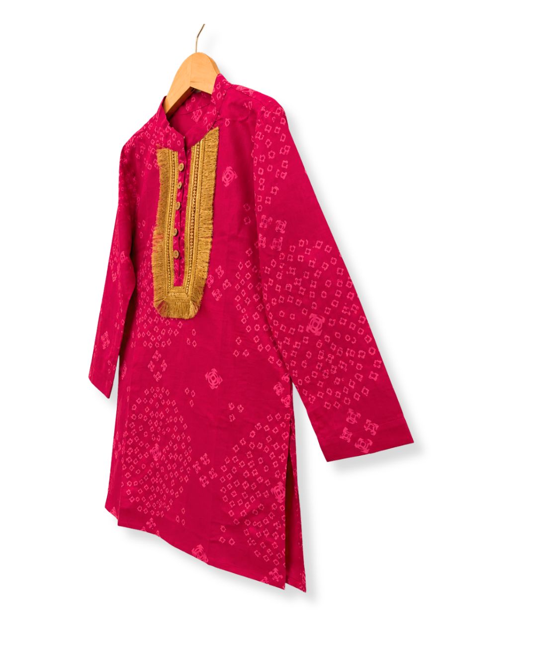 Boys Magenta Bandhani Kurta Set