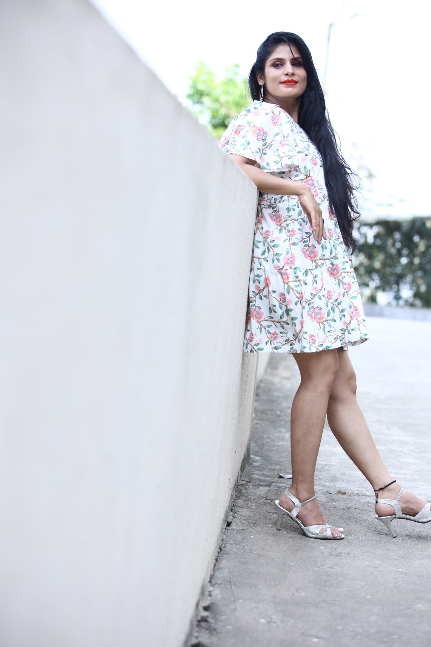 Whispering Petals Cotton Mini Dress