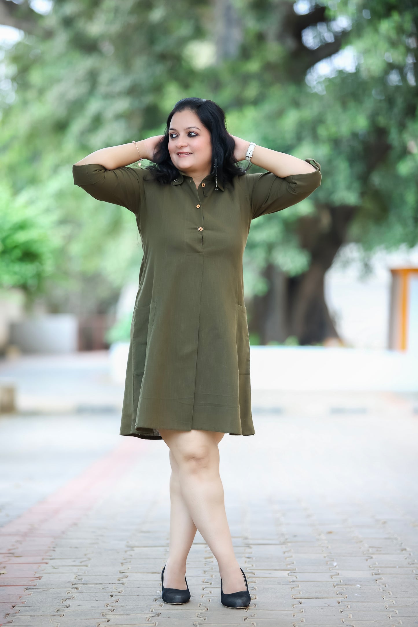 Women Olive Shirt Dress