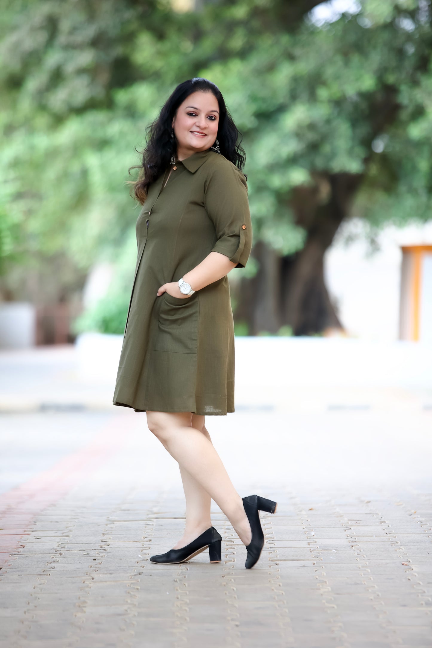 Women Olive Shirt Dress