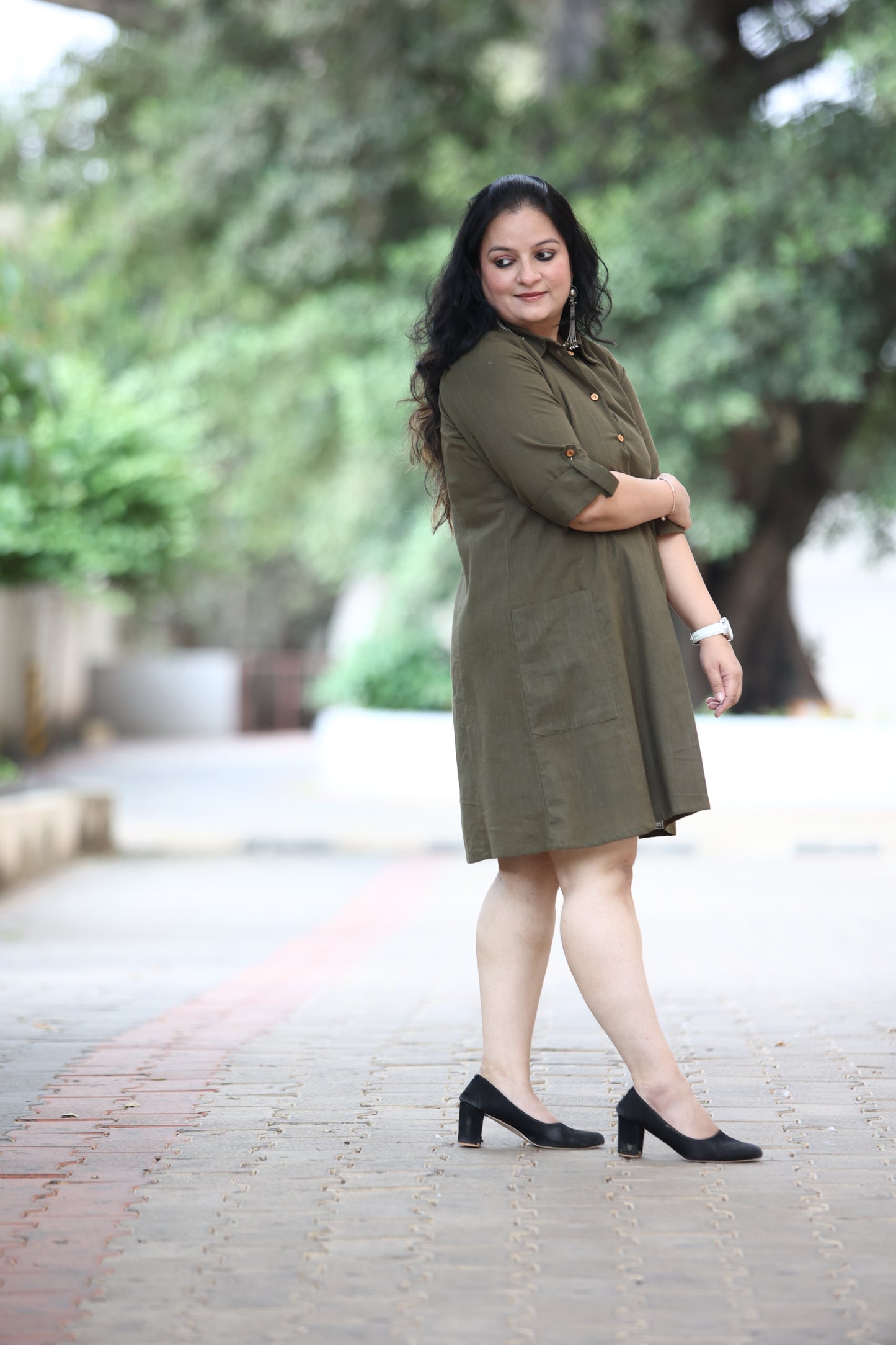 Women Olive Shirt Dress