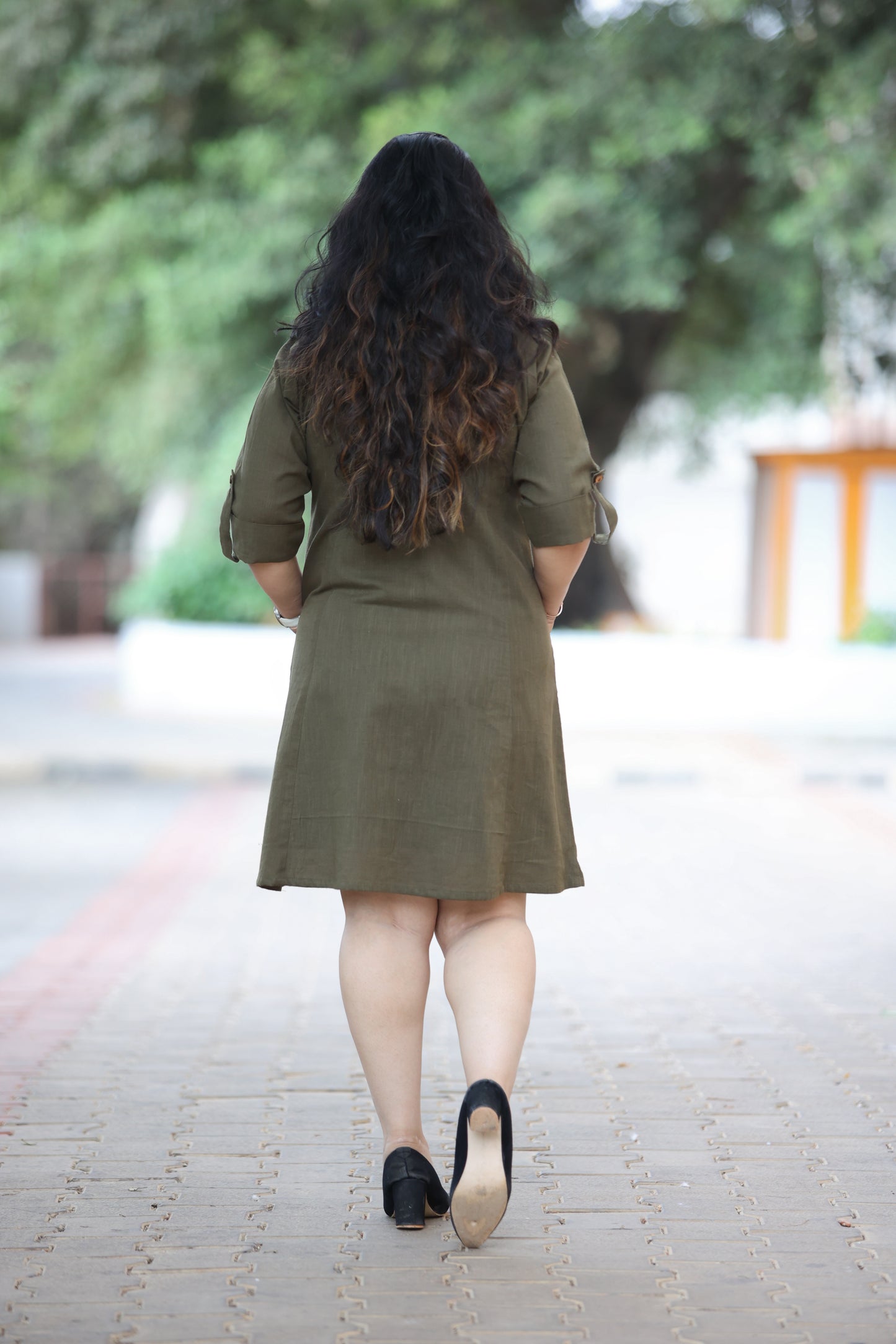 Women Olive Shirt Dress