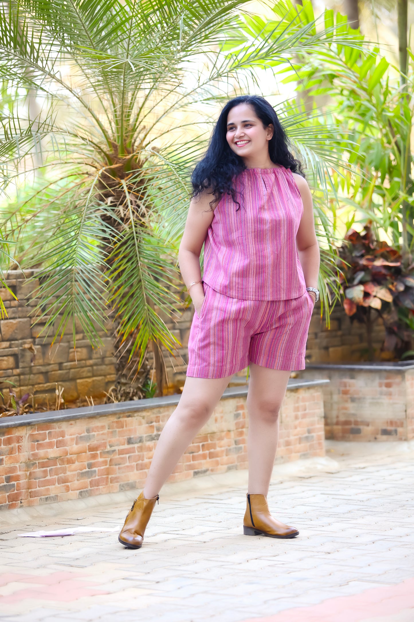 Women Handloom Cotton Top-Shorts Coord Set