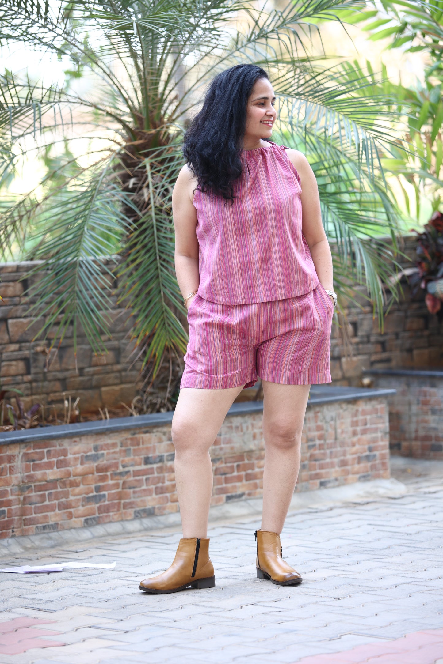 Women Handloom Cotton Top-Shorts Coord Set