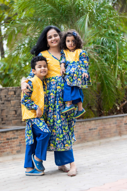 Twinning Blue Floral Ethnic Wear