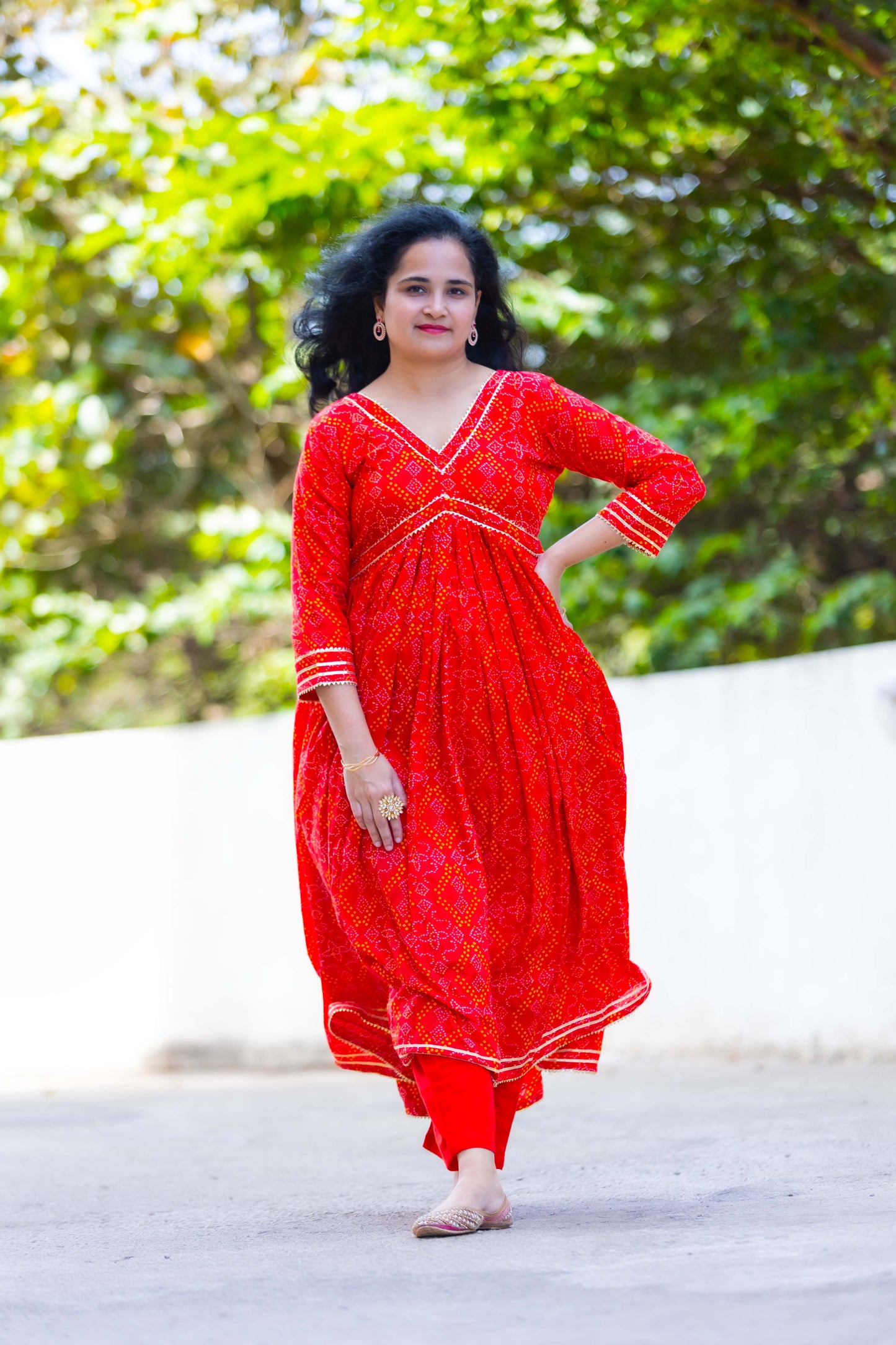 Twinning Red Bandhani Ethnic Wear