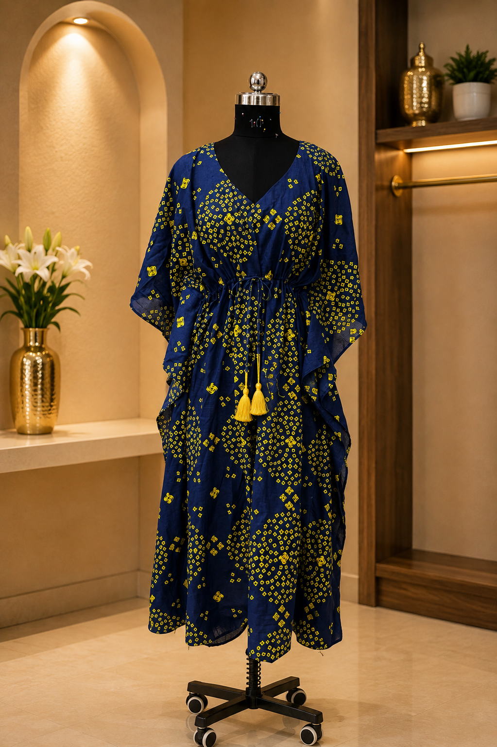 Blue Bandhani Maxi Kaftan