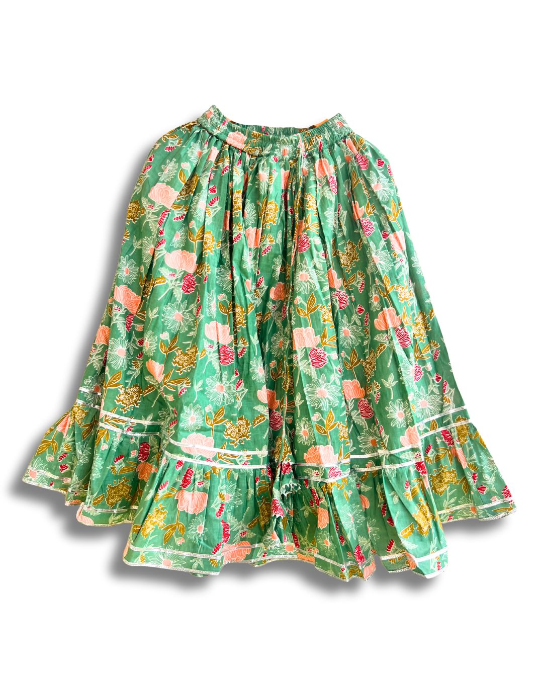 Minty Cotton Floral Lehenga Set With Dupatta