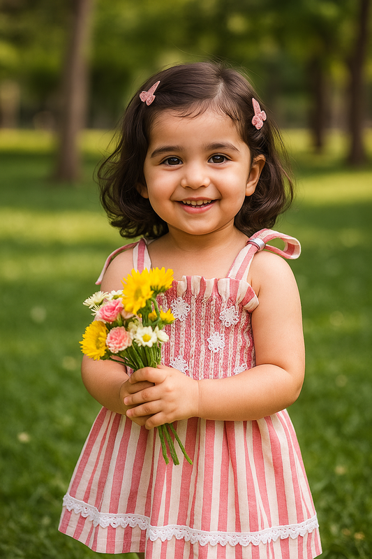 Girls Pink Striped Frock