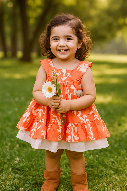Girls Peach Sleeveless Layered Dress