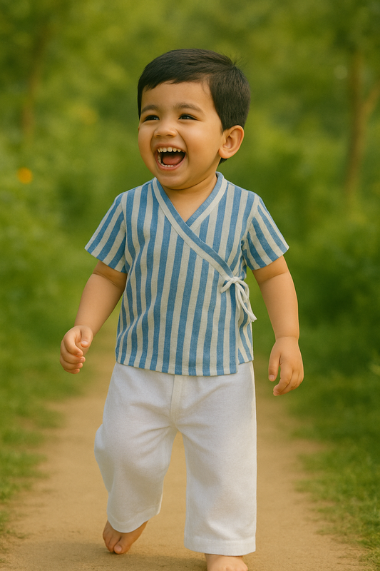 Baby Boy Blue Angrakha Coord Set