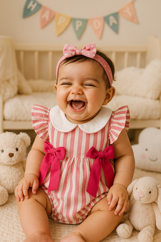 Baby Girl Frilled Pink Striped Romper