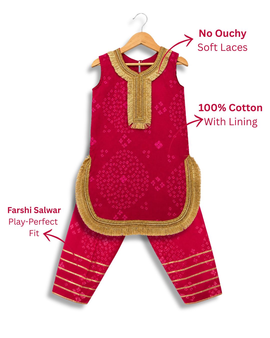 Girls Magenta Bandhani Farshi Suit Set