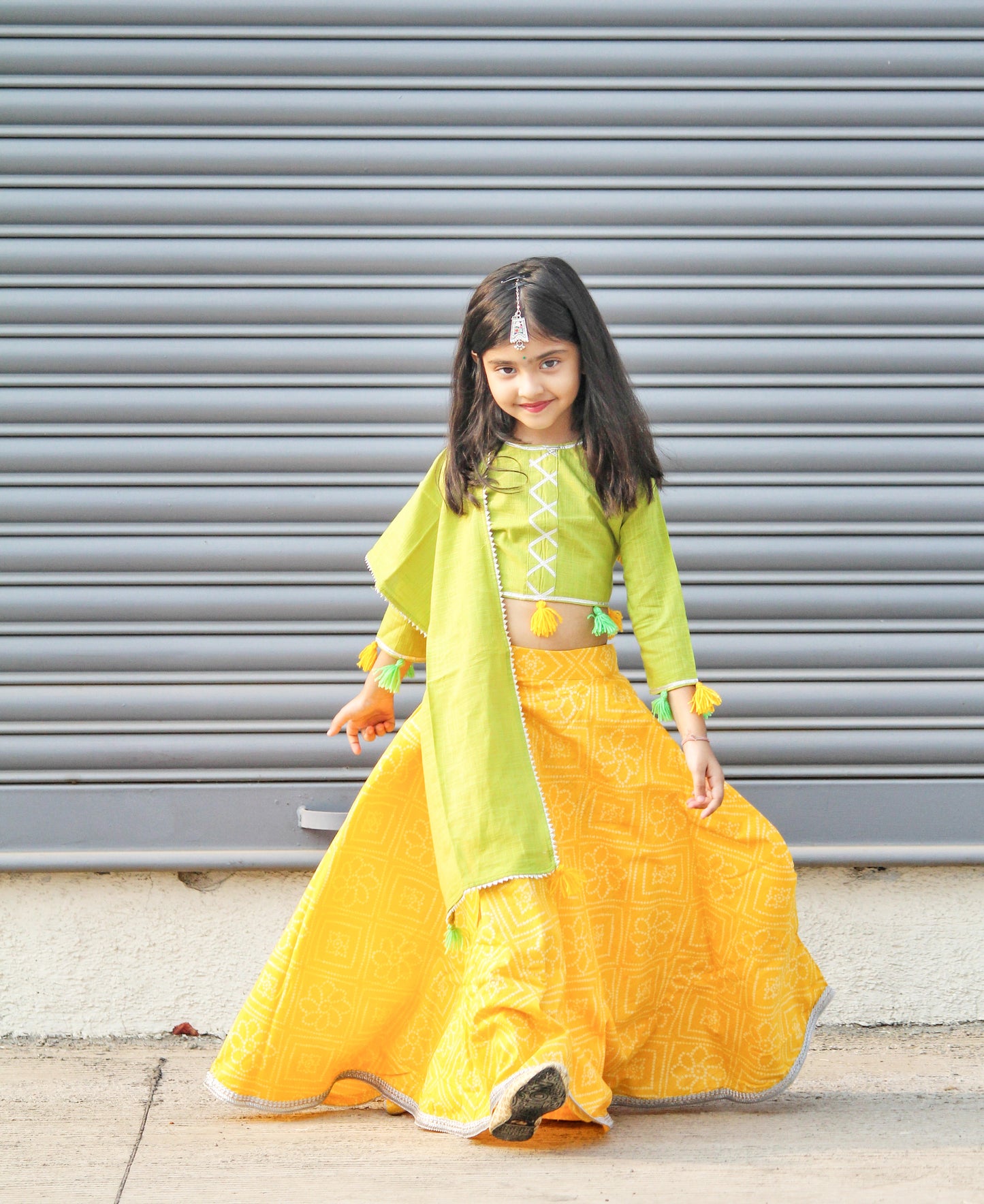 BAHAAR - Yellow Bandhani Gotapatti Lehenga Set