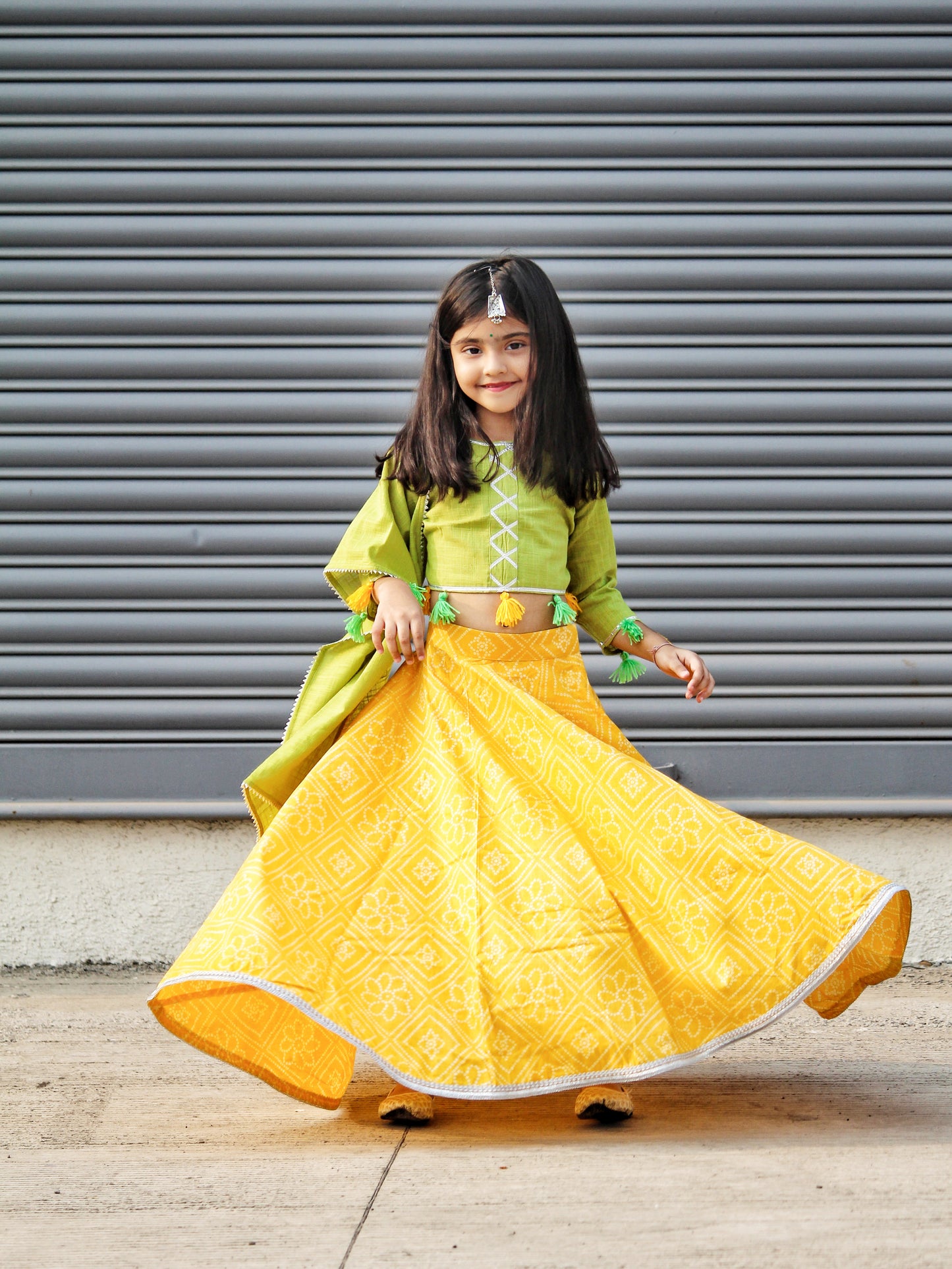 BAHAAR - Yellow Bandhani Gotapatti Lehenga Set