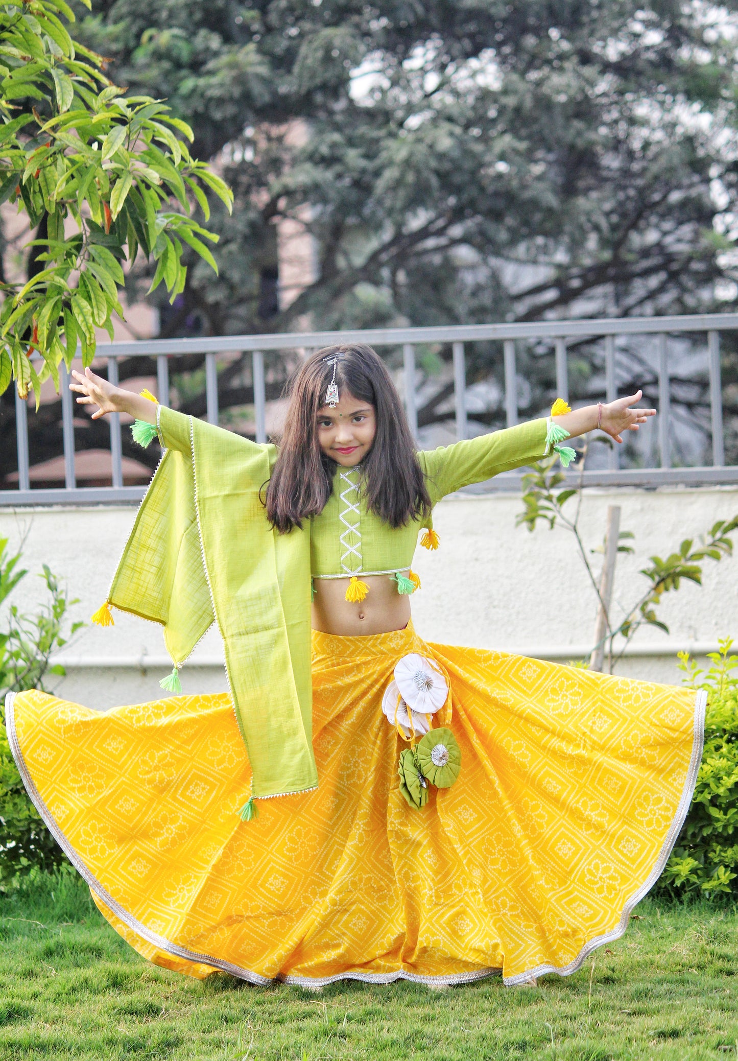 BAHAAR - Yellow Bandhani Gotapatti Lehenga Set