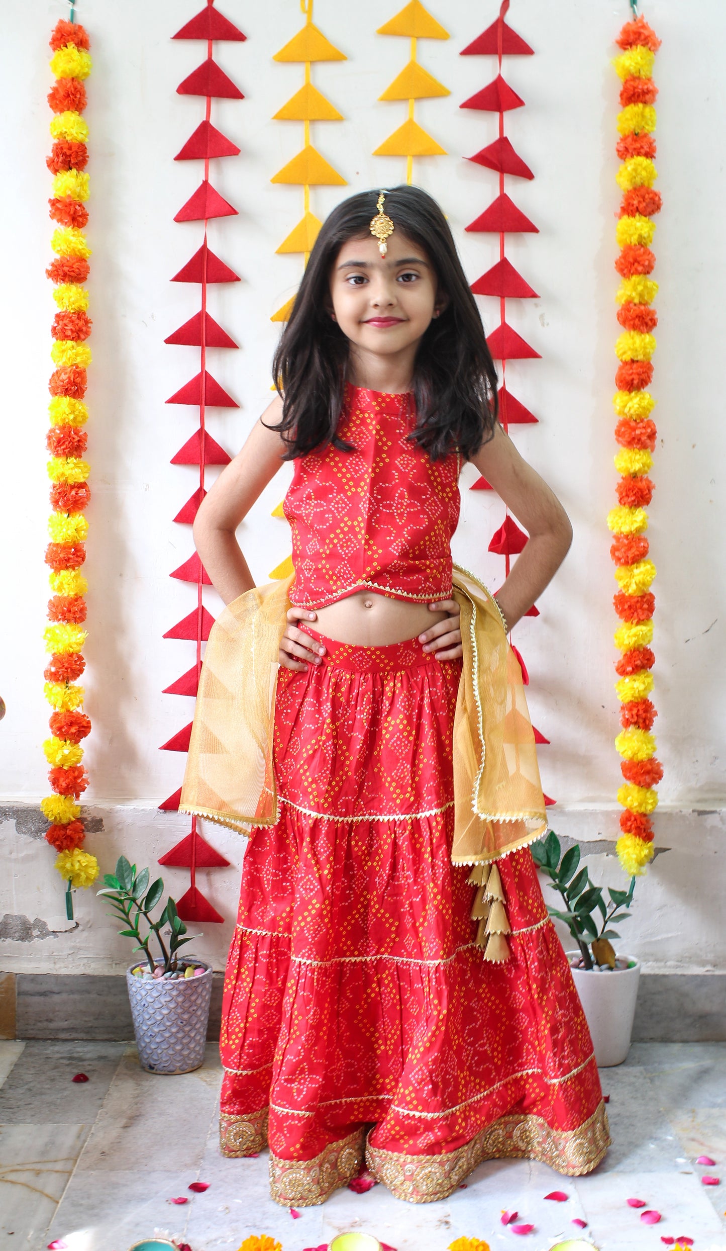 Twinning Red Bandhani Ethnic Wear