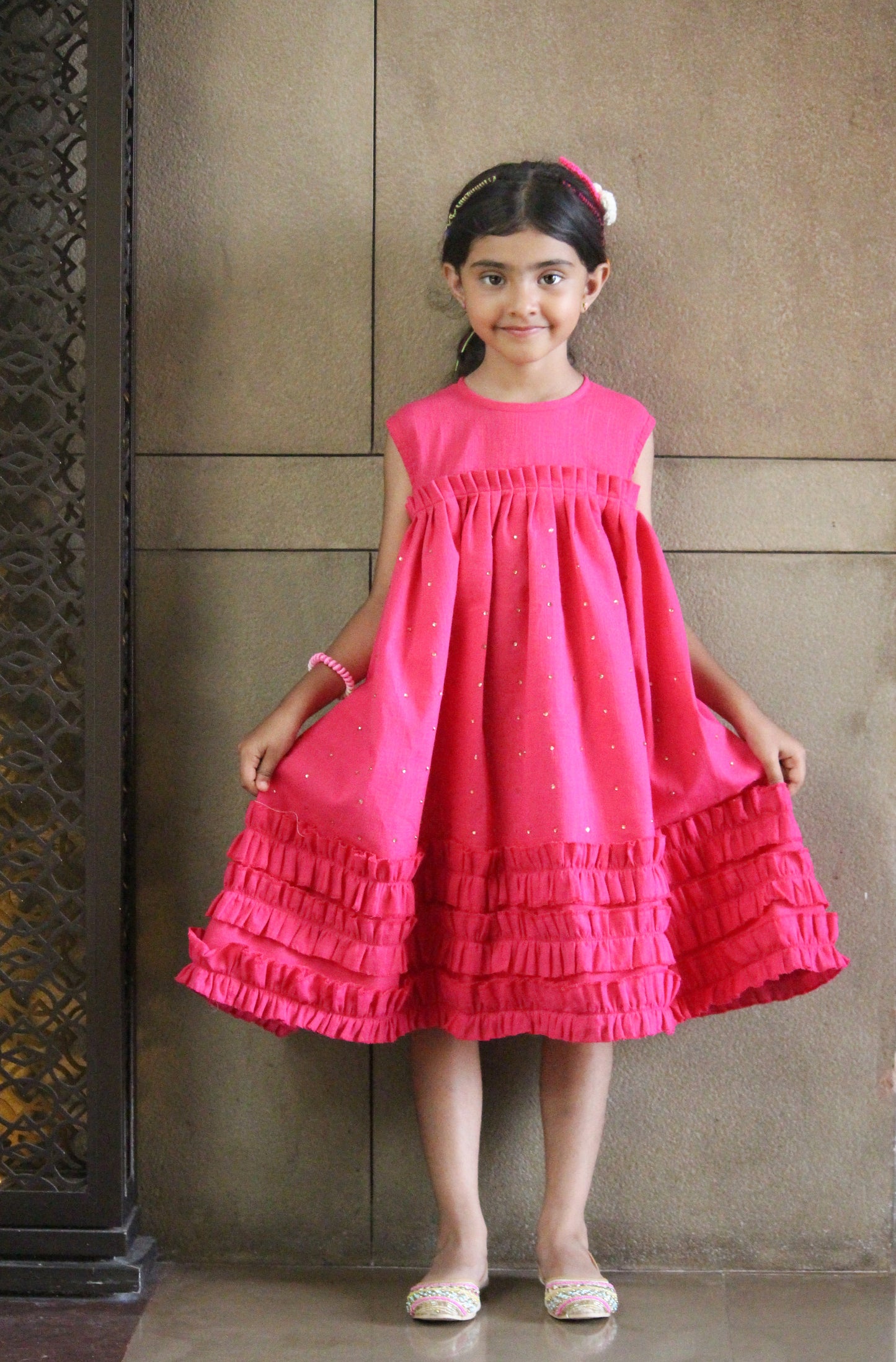 Girls Jewel Rose Cotton Dress