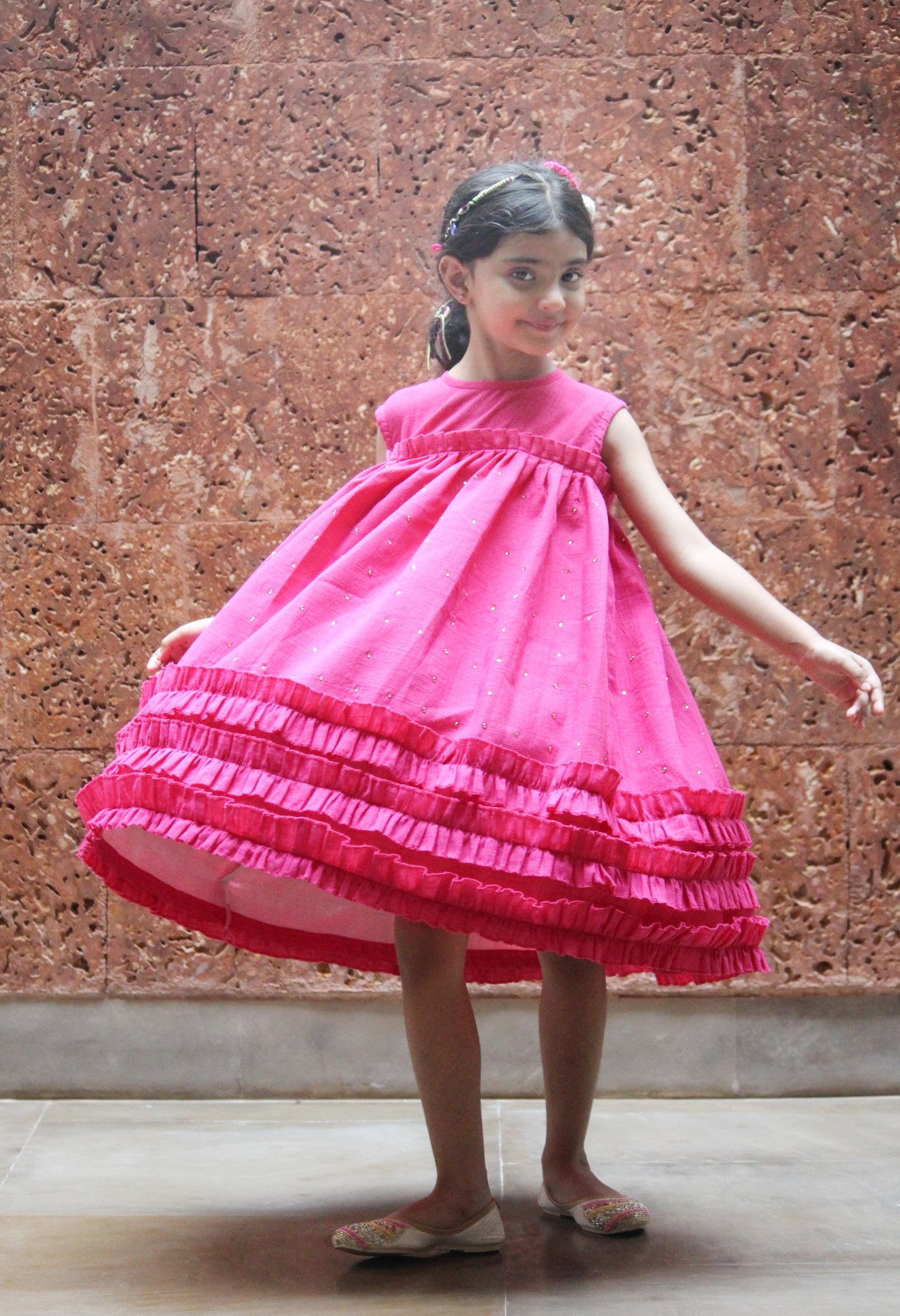 Girls Jewel Rose Cotton Dress