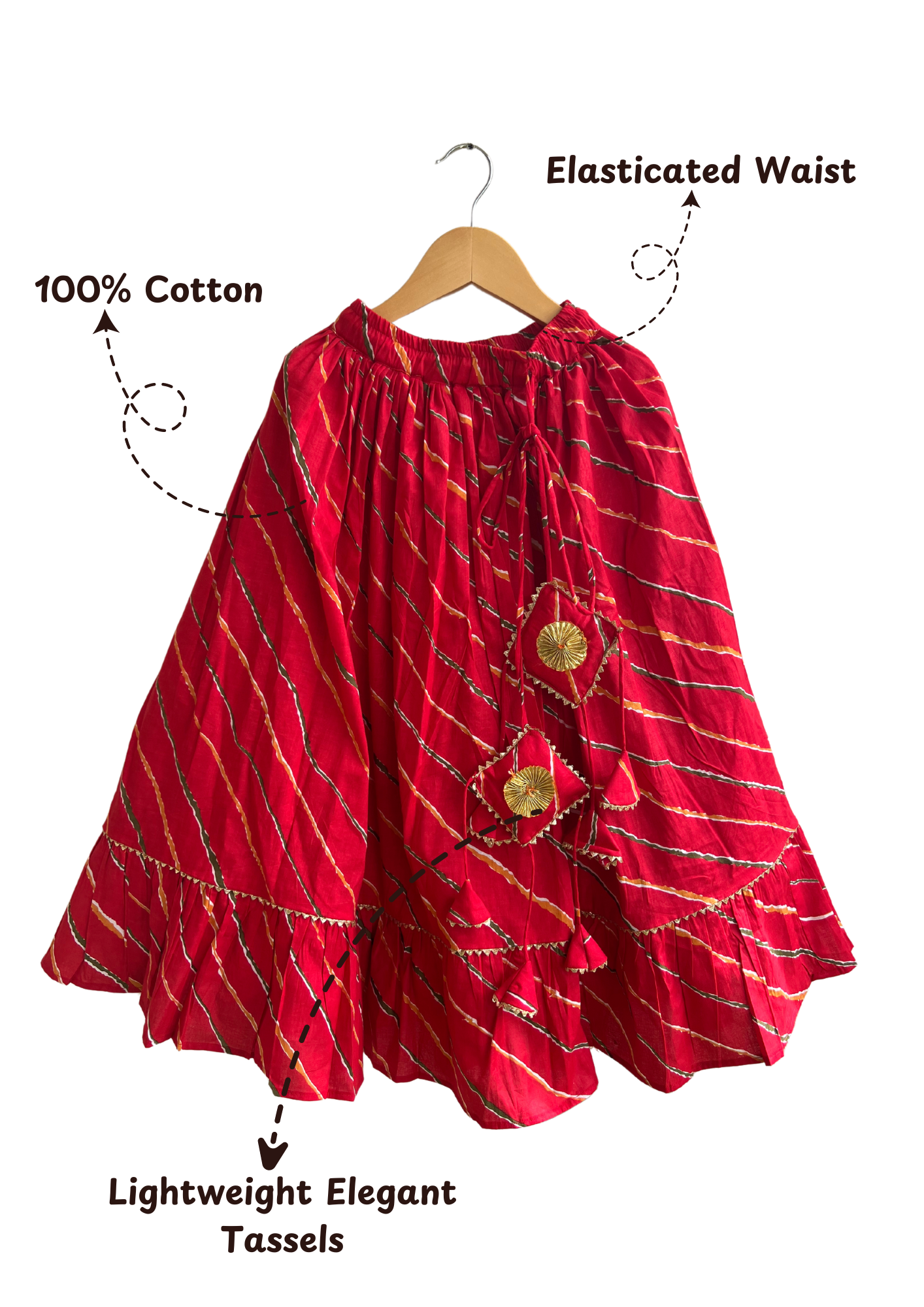 Red Leheriya Printed Cotton Lehenga Set - Set Of 3