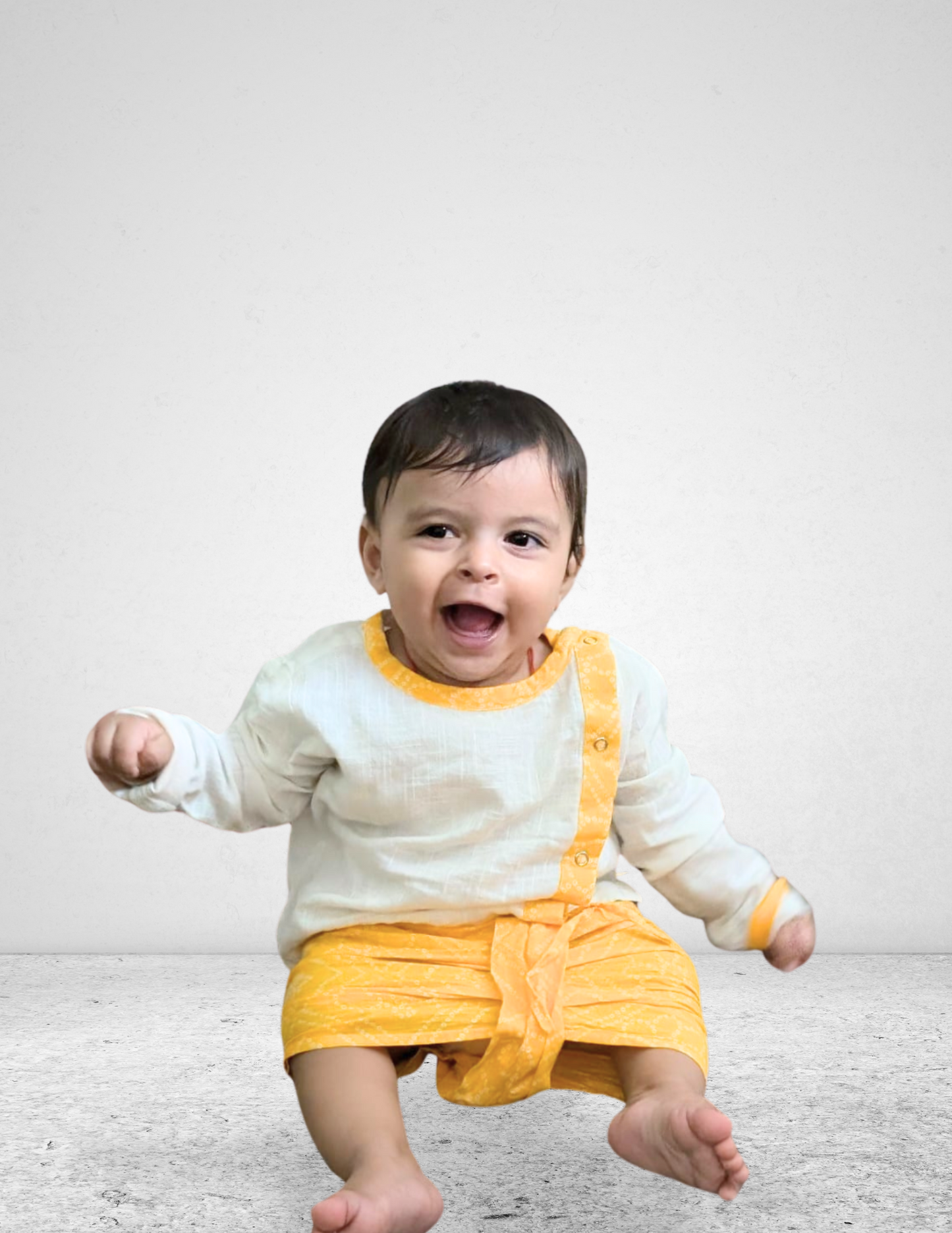 Baby Boy Yellow Bandhani Dhoti Kurta Set