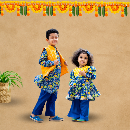 Sibling Blue Floral Ethnic Wear