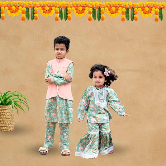 Sibling Minty Floral Ethnic Wear