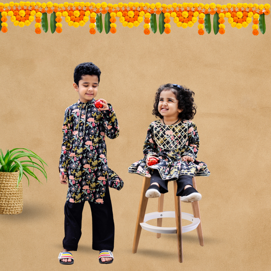 Sibling Black Floral Ethnic Wear