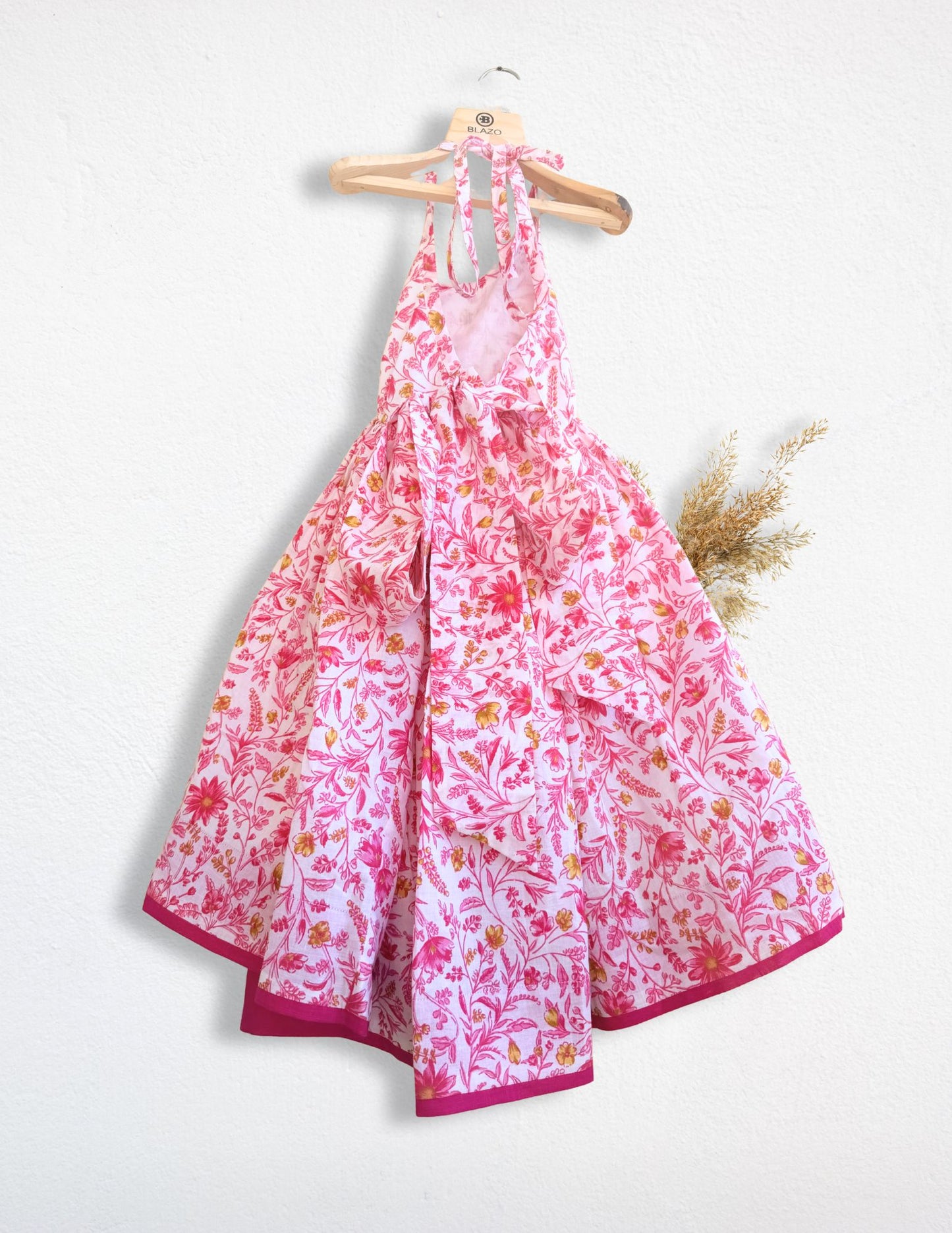 Girls pink floral backless midi dress
