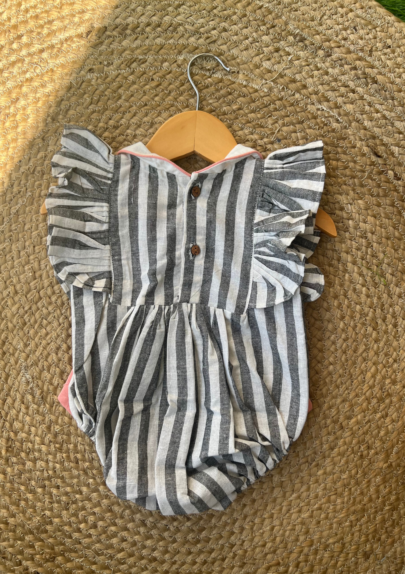 Baby Girl Frilled Black Striped Romper