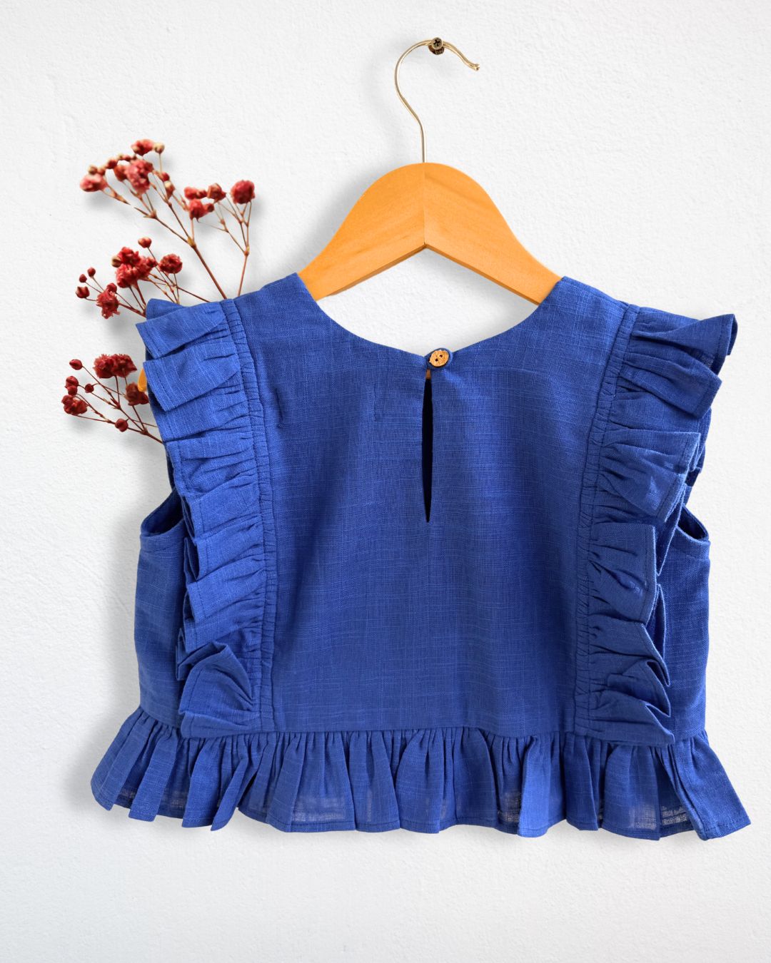 Girls Navy Swan Embroidered Ruffled Top