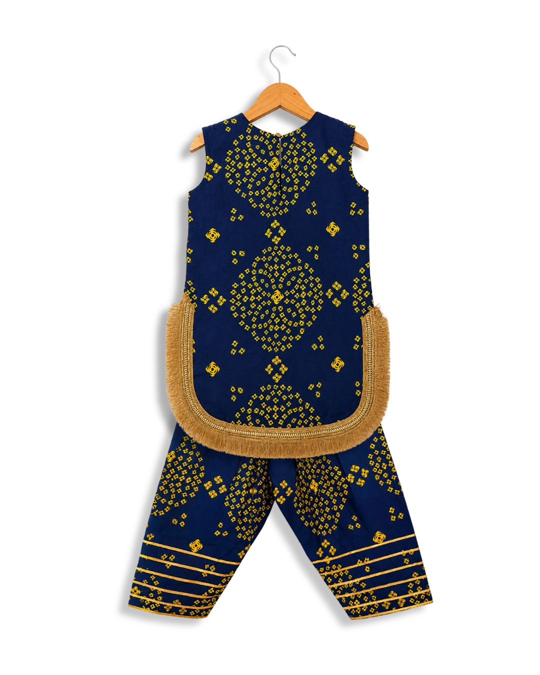 Girls Navy Bandhani Farshi Suit Set