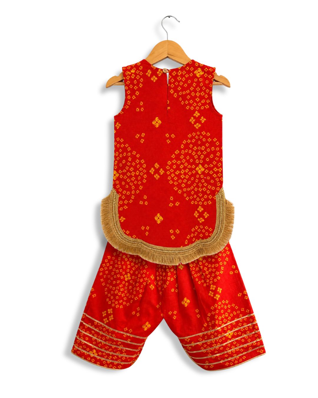 Girls Orange Bandhani Farshi Suit Set