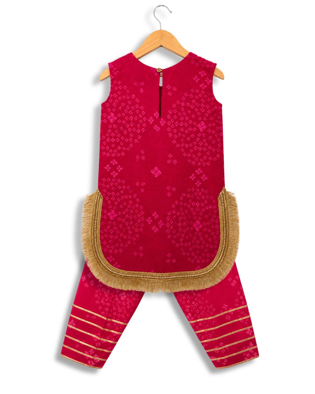 Girls Magenta Bandhani Farshi Suit Set