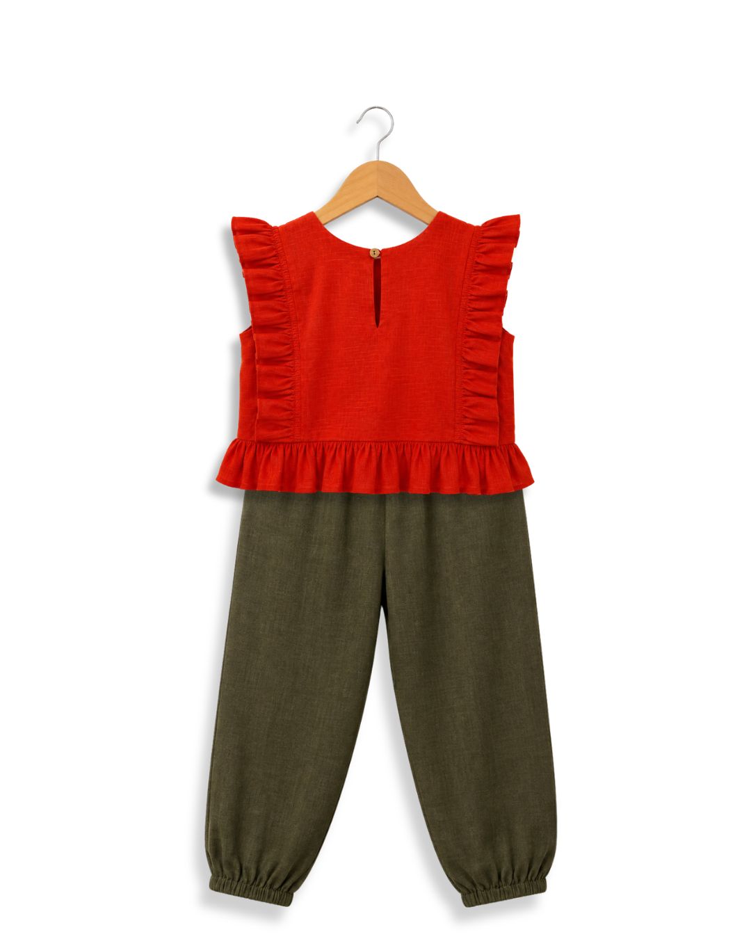 Girls Orange Flower Embroidered Coord Set