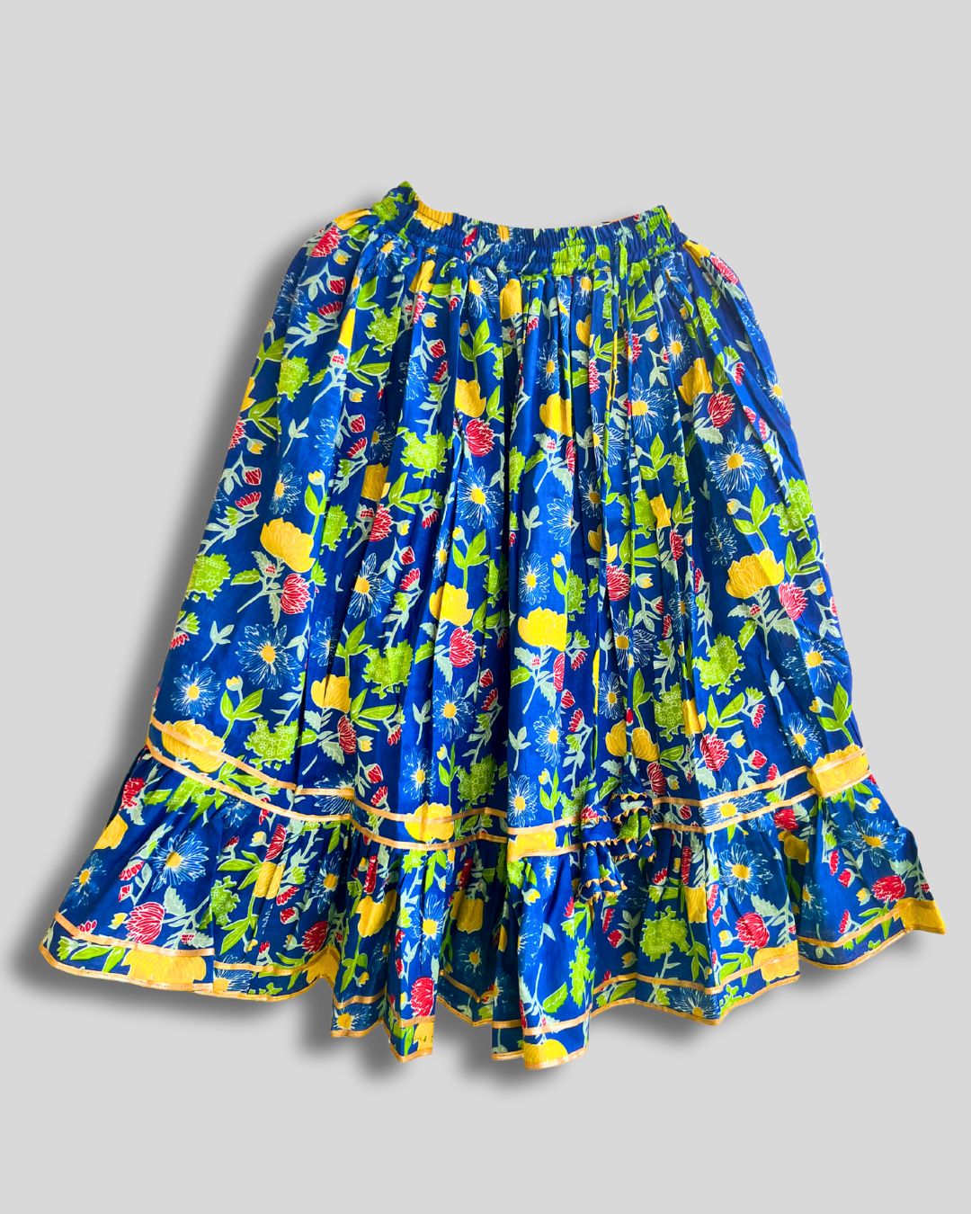 Royal Blue Cotton Floral Lehenga Set With Head Scarf