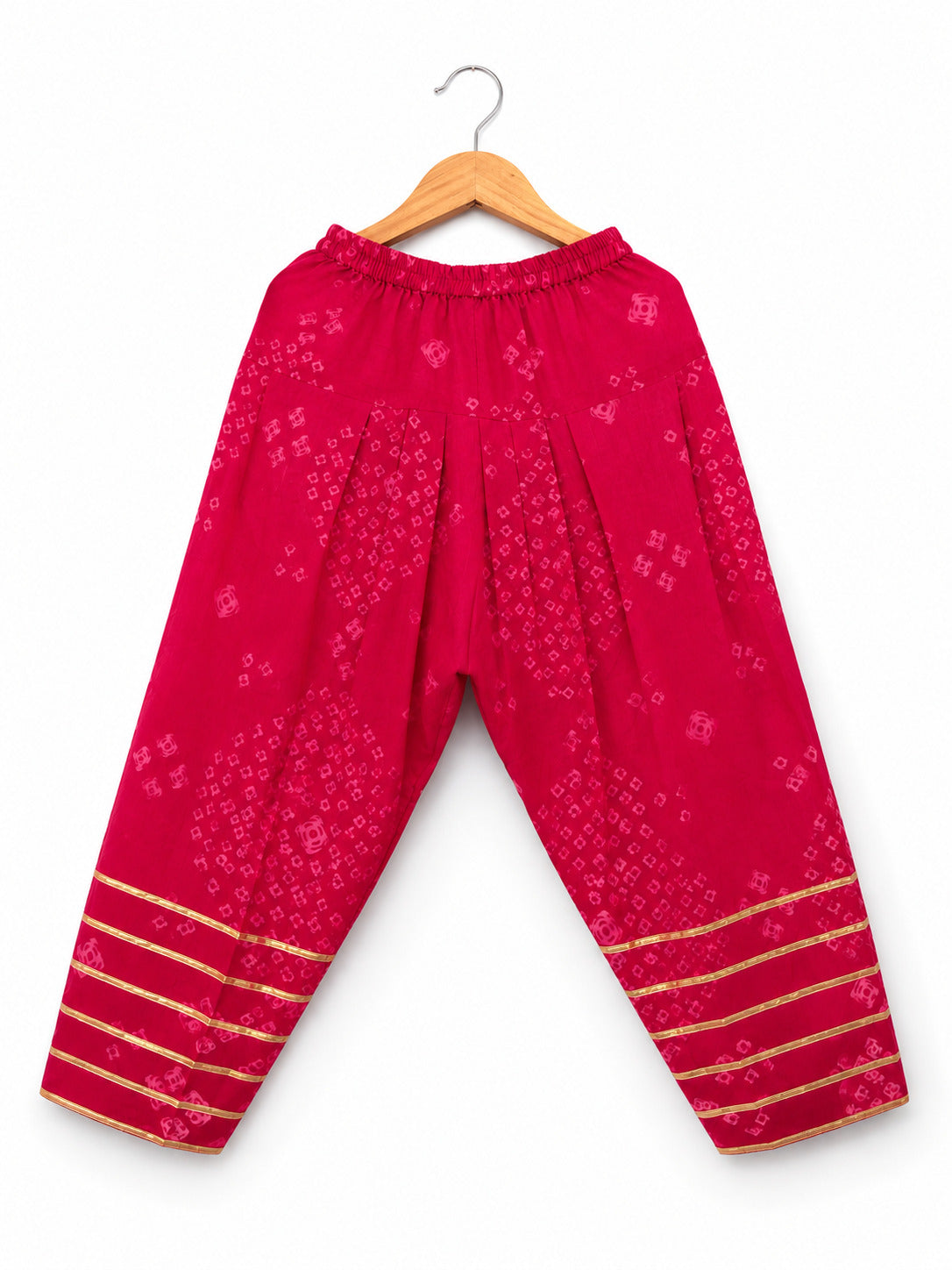 Girls Magenta Bandhani Farshi Suit Set