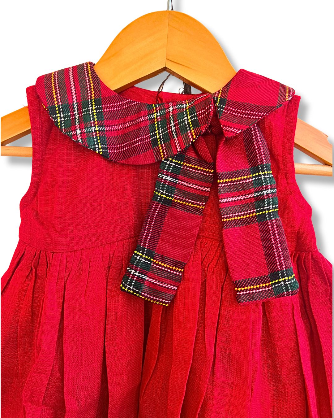 Girls Cotton Dress With Checkered Collar